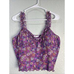 Stitch and Pine Top Womens XL Purple Floral Crop Corset Scalloped Mesh Y2K Fairy